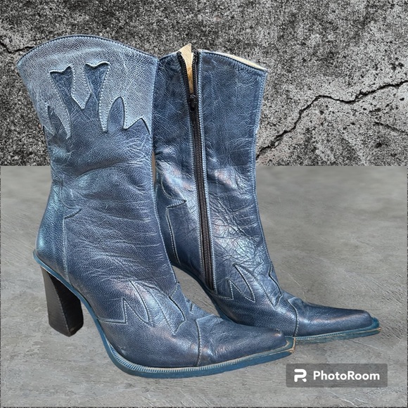 Evidenzia Shoes - Leather Evidenzia! Denim blue booties made in Italy sz 37 sz 7 US lamb skin